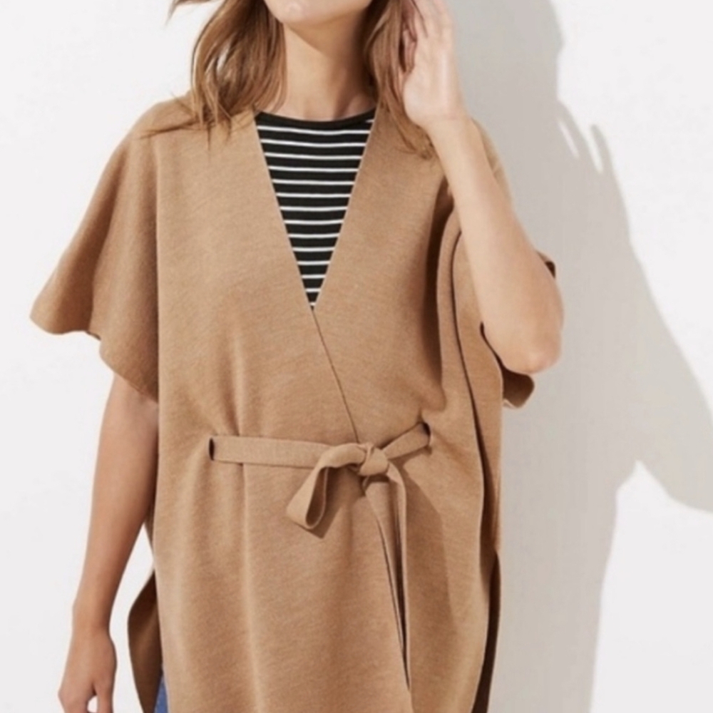 Anthropologie Lucia Kimono Cardigan Knit Poncho Sweater Saturday Sunday Tan
